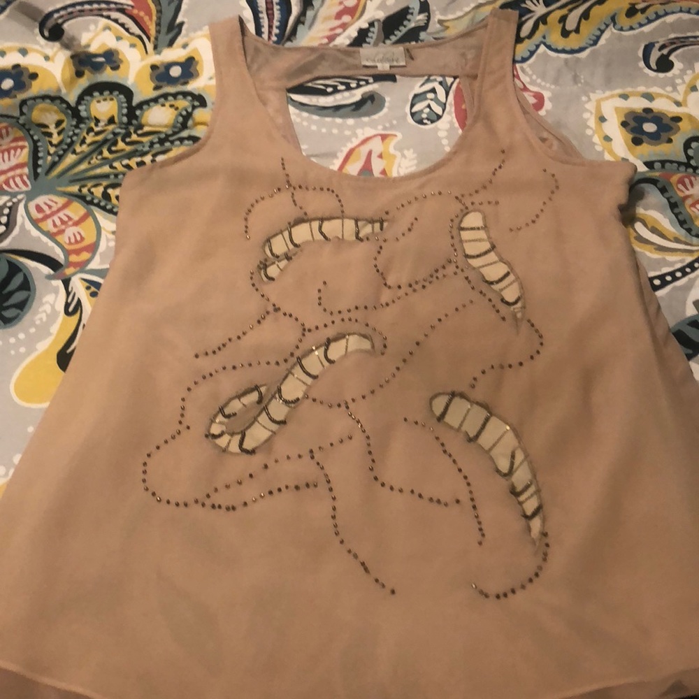 Tan tank, size large. Pretty beading detail!